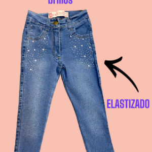 Jeans chupin con brillos y perlas