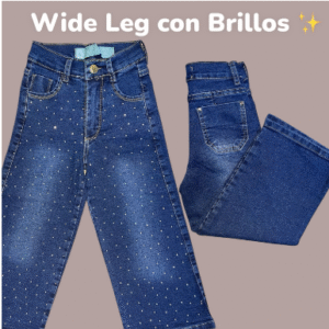 Jeans wide leg con brillos